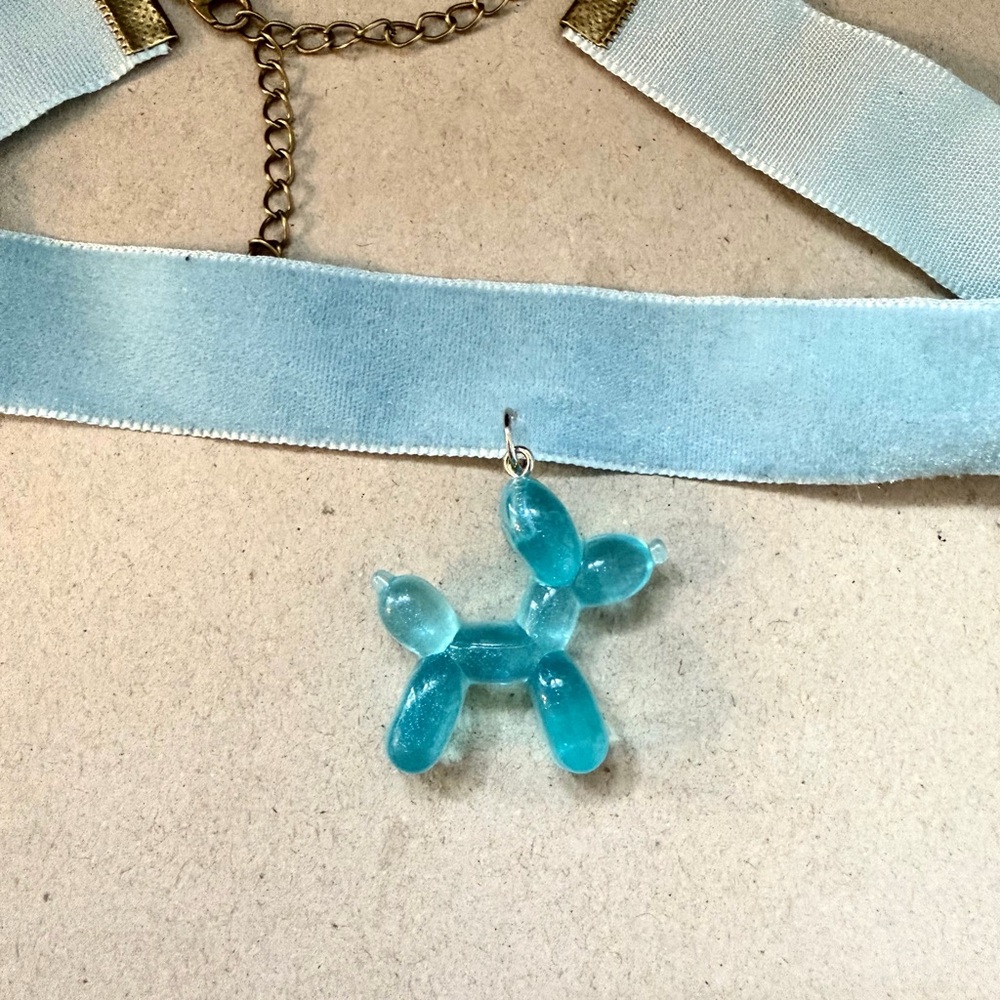 Blue Velvet Choker Necklace with Balloon Dog Pendant